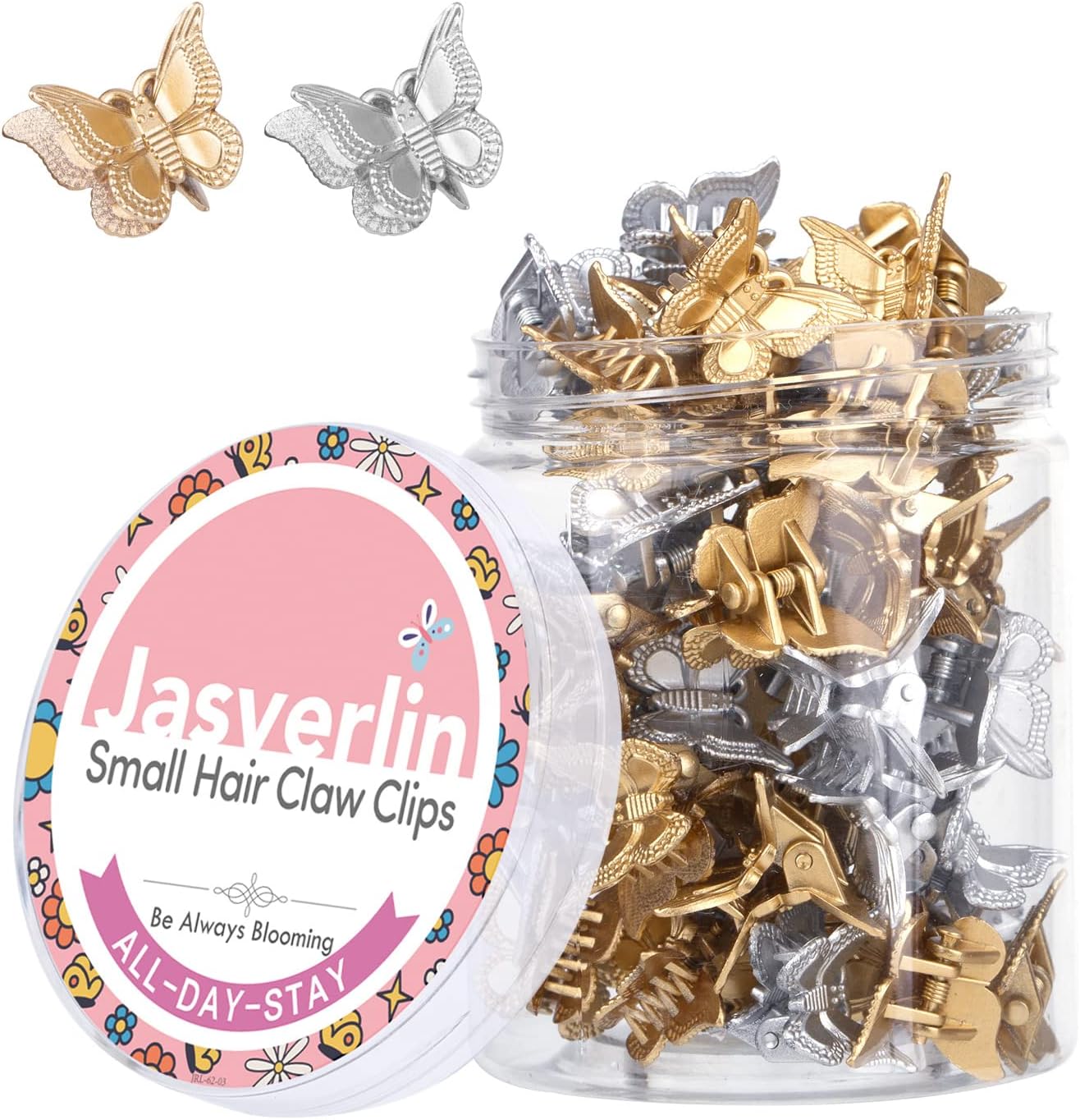 JASVERLIN Mini Butterfly Hair Clips, Metallic Hair Claws Clips 50 Pcs