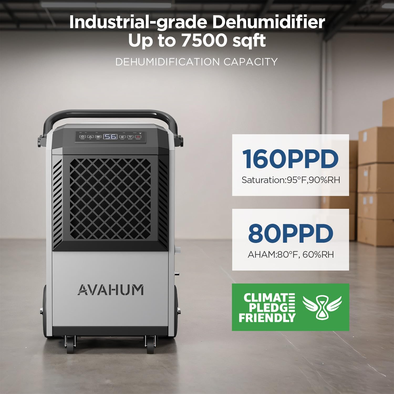 160 Pint Commercial Dehumidifier with Built-in Pump, Industrial Dehumidifier for Basement & Warehouse, 7500 Sq.Ft Large Dehumidifier with Drain Hose, Auto Defrost, 24H Timer, Auto Restart
