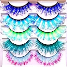 Sunniess Ombre Colored Lashes Silk Protein Fluffy Wispy Volume Fake Lashes for Halloweens Cosplay Party Stage Russian D Curl Lashes with Color Make up Faux Mink False Eyelashes 5 Pairs