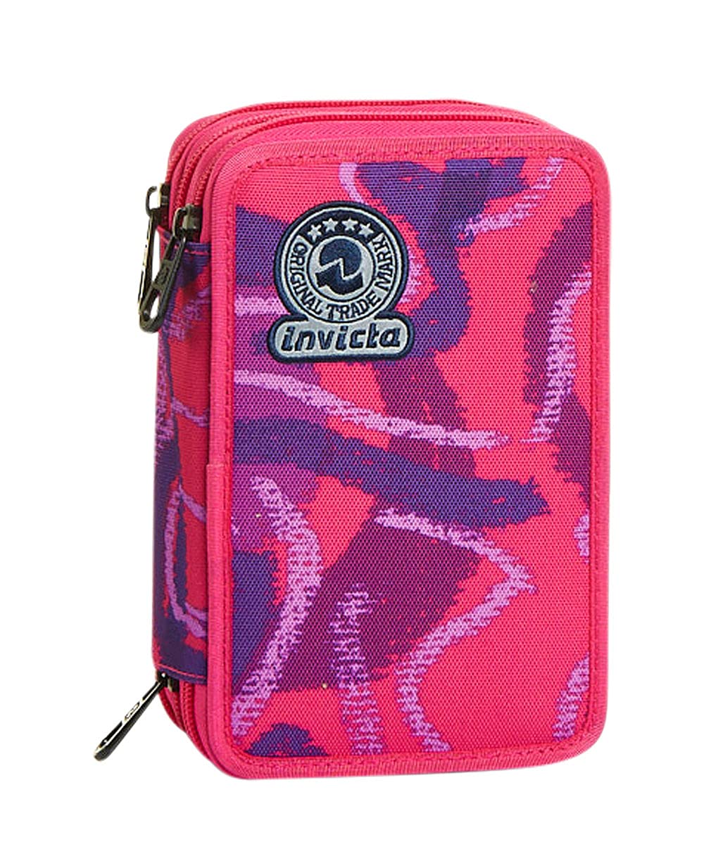 Invicta S. P. A. Astuccio 3 Scomparti, Street Jungle, Rosa, Completo di Matite, Penne, Pennarelli, Fucsia, Taglia Unica