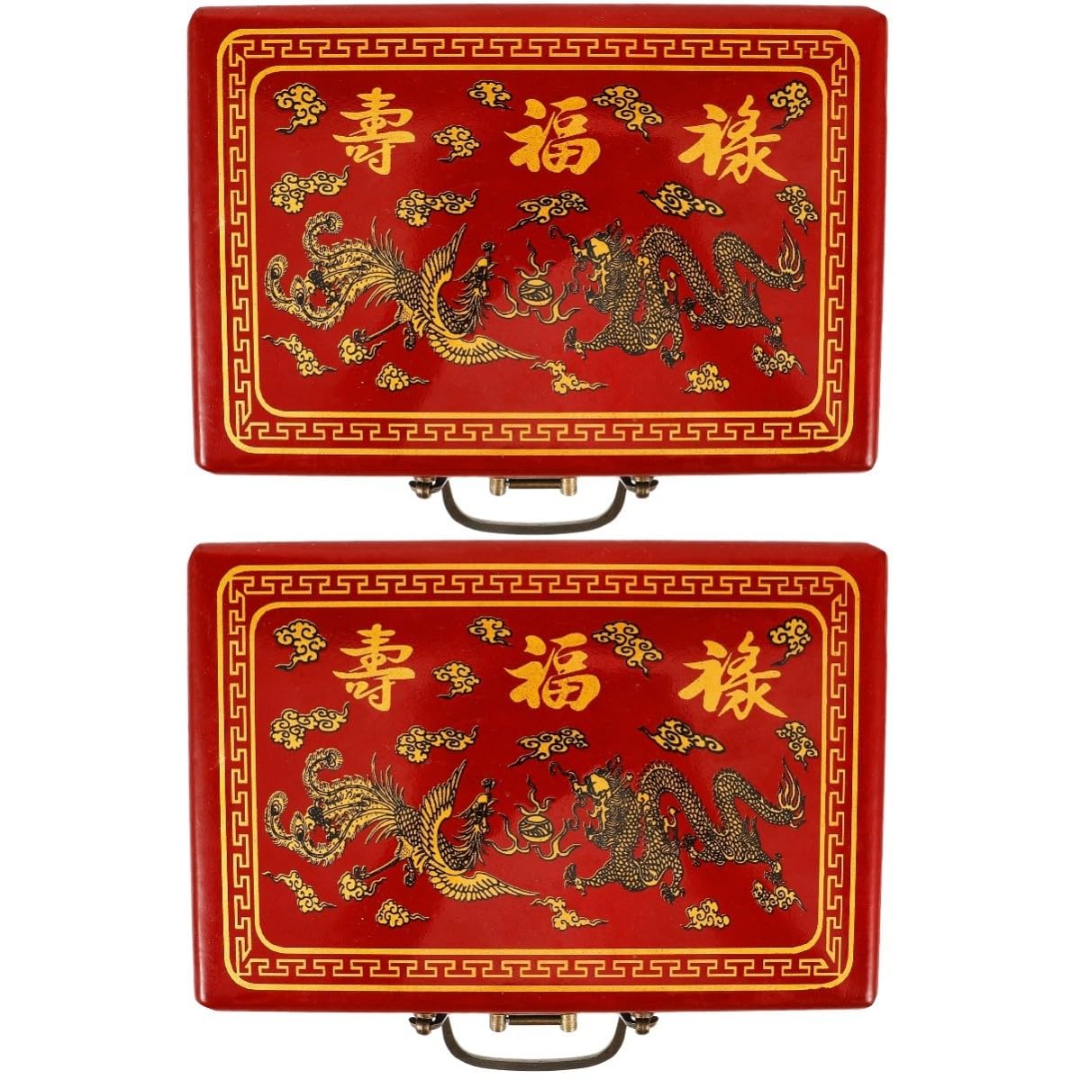Cabilock 2 Stück Rot Vintage Mahjong Aufbewahrungsbox, mit Griff