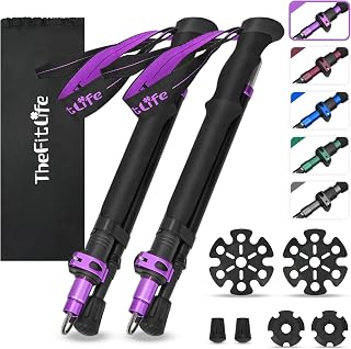 TheFitLife Collapsible Trekking Poles Hiking - Lightweight Aluminum Folding Walking Sticks Extra-Long EVA Foam Handle Metal Flip Lock Men Women