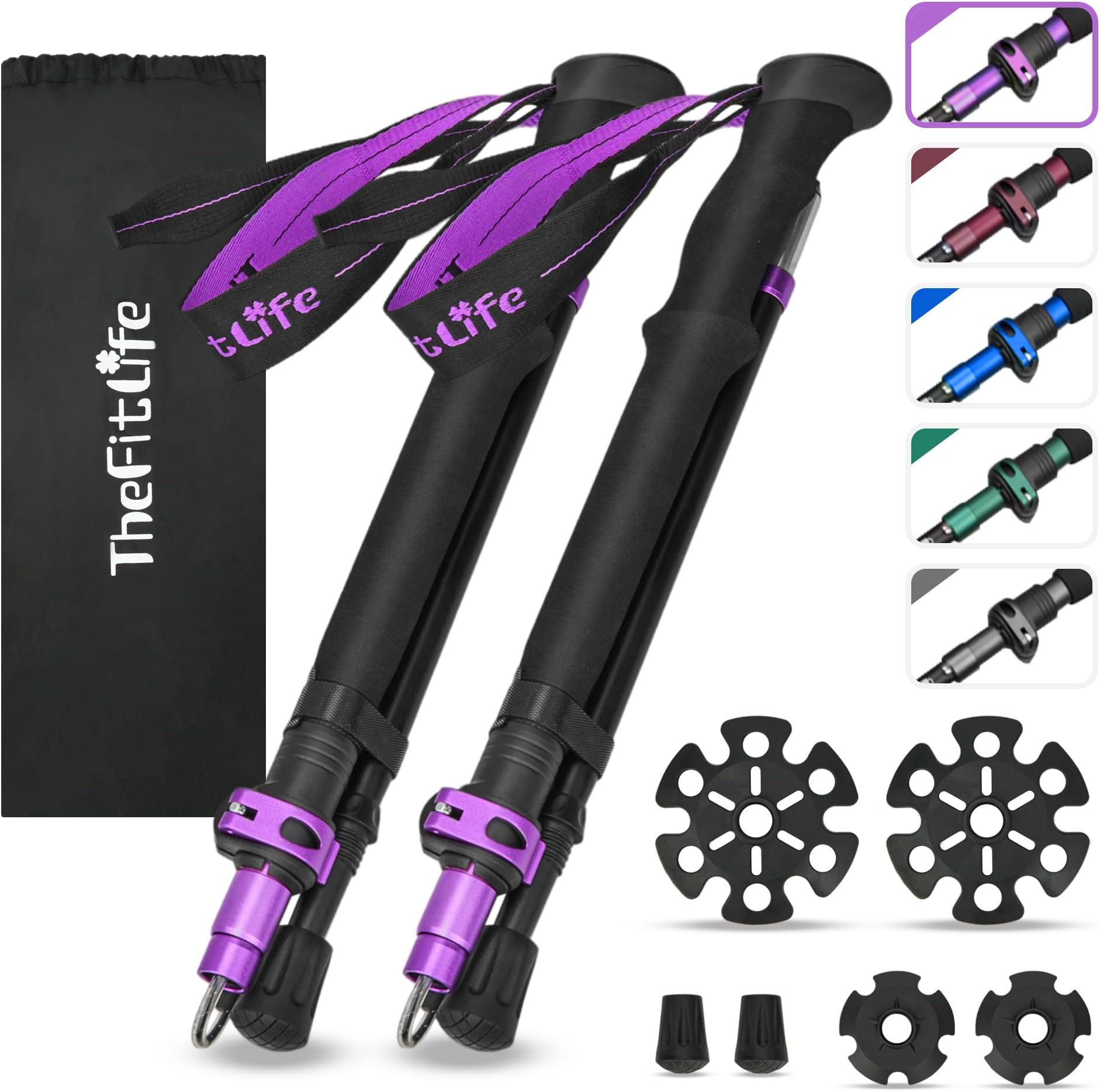 Collapsible Trekking Poles for Hiking – Lightweight Folding Walking Sticks for Men and Women with Extra-Long Foam Handle and Metal Flip Lock