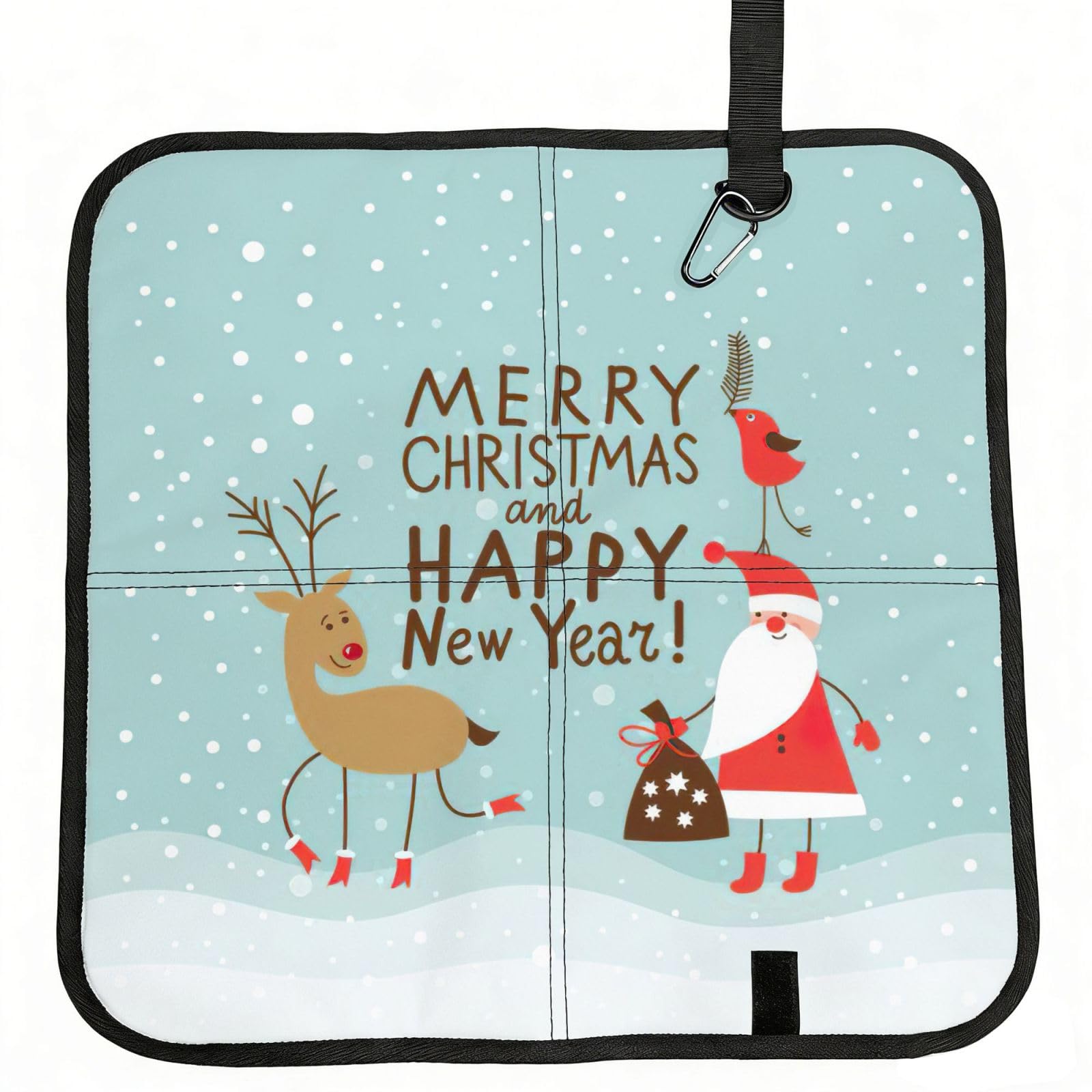 bghdfa Merry Christmas And Happy New Year Print Outdoor Sitting Mat Waterproof Oxford Cloth Seat Cushion Folding Foam Camping Seat For Picnic