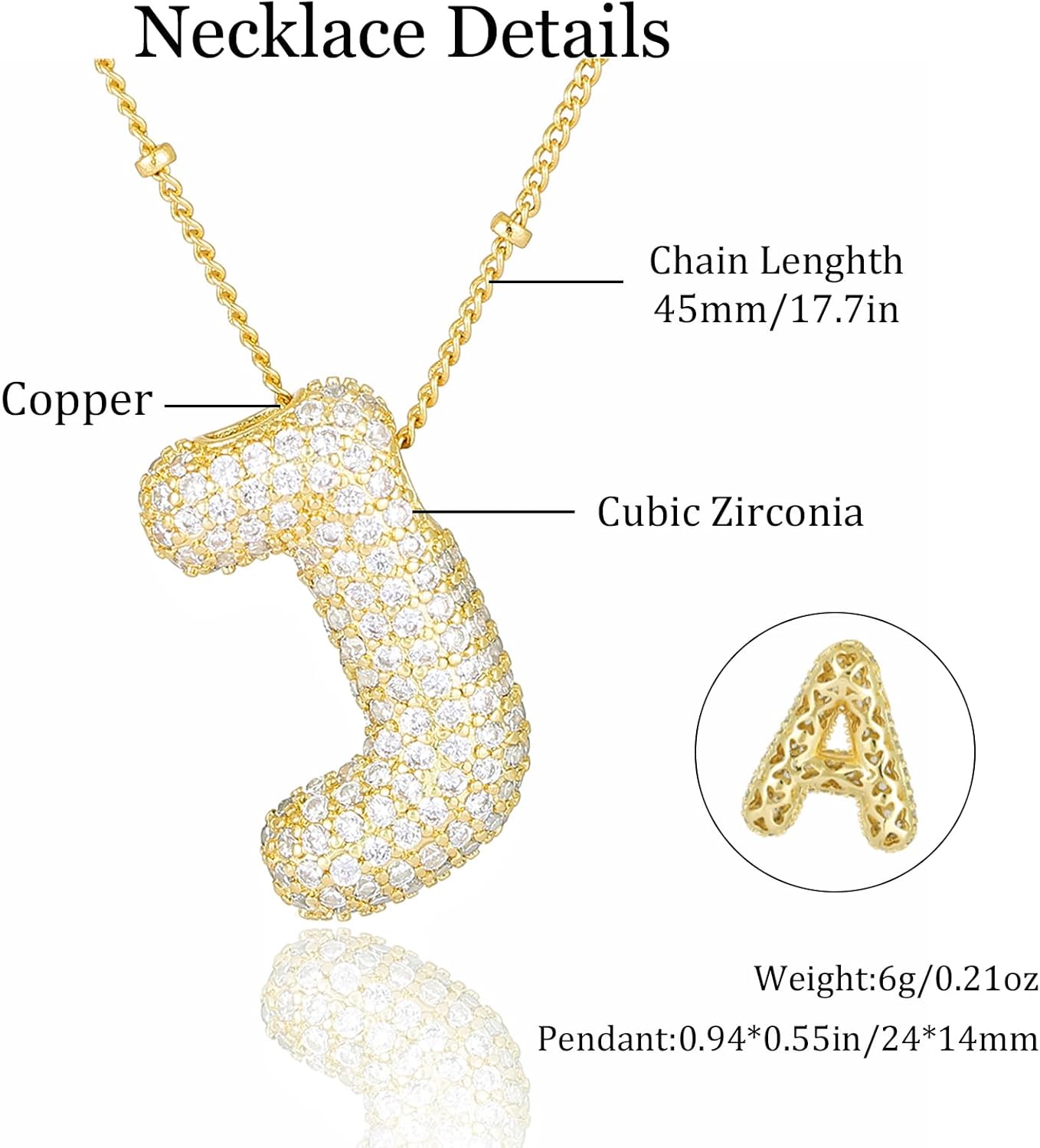 Bubble Letter Necklace Gold Balloon Initial Pendant Necklace Dainty Zirconia Alphabet Name for Women Birthday Jewelry Gifts - Image 6