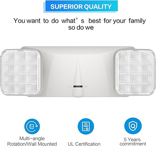 Miniatura 2 de 1 paquete de luces LED de emergencia con batería de respaldo, dos cabezales ajustables de emergencia comerciales, certificación UL, CA 120277 V,