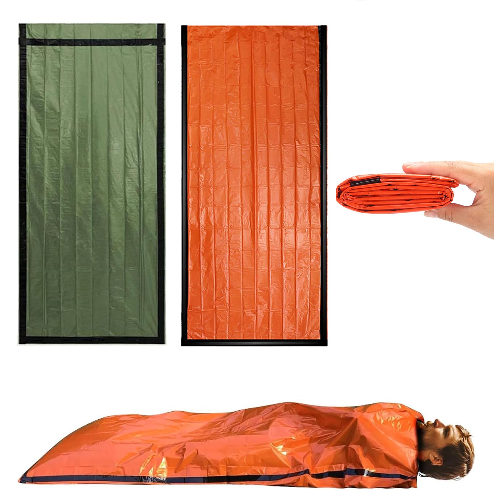 Sacco a Pelo d'Emergenza, 2pcs Sacchi a Pelo di Sopravvivenza, Sacco Pelo Termico Emergenza, Sacco da Bivacco Leggeri e Impermeabili, coperta di emergenza, per Outdoor Campeggio Trekking Viaggiare