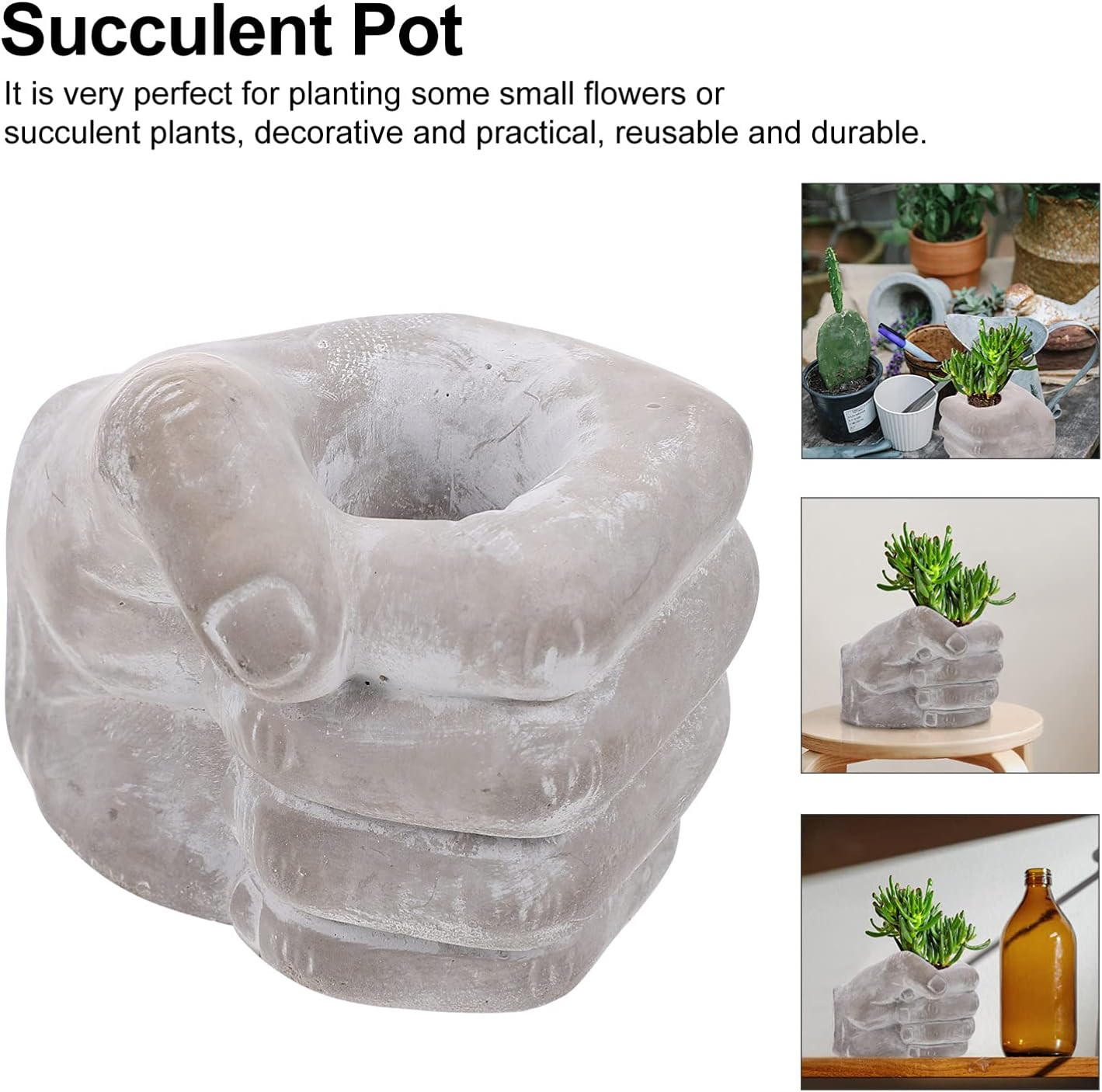 Cabilock Creative Flower Pot Hand Shaped Succulent Planter Pot Cement Plant Container Box Holder for Home Wedding Table Decoration Grey 139. 510cm