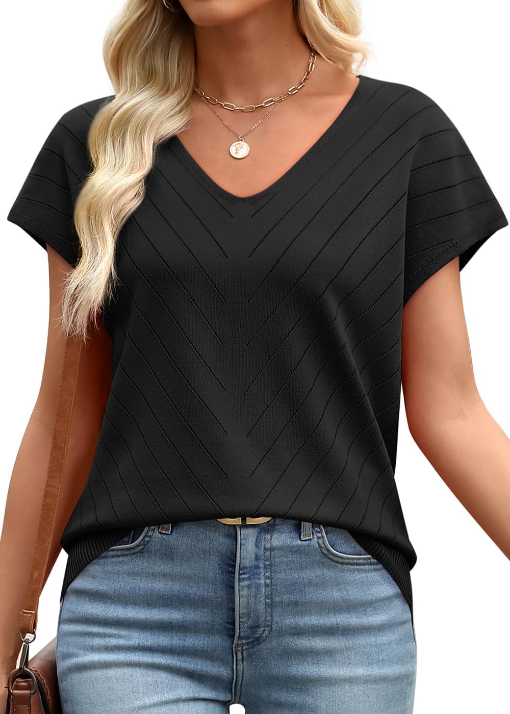 WIHOLL Short Sleeve Sweater for Women V Neck Trendy Summer Tops 2026 Beach Vacation Clothes Travel Business Casual Outfits - Image 4