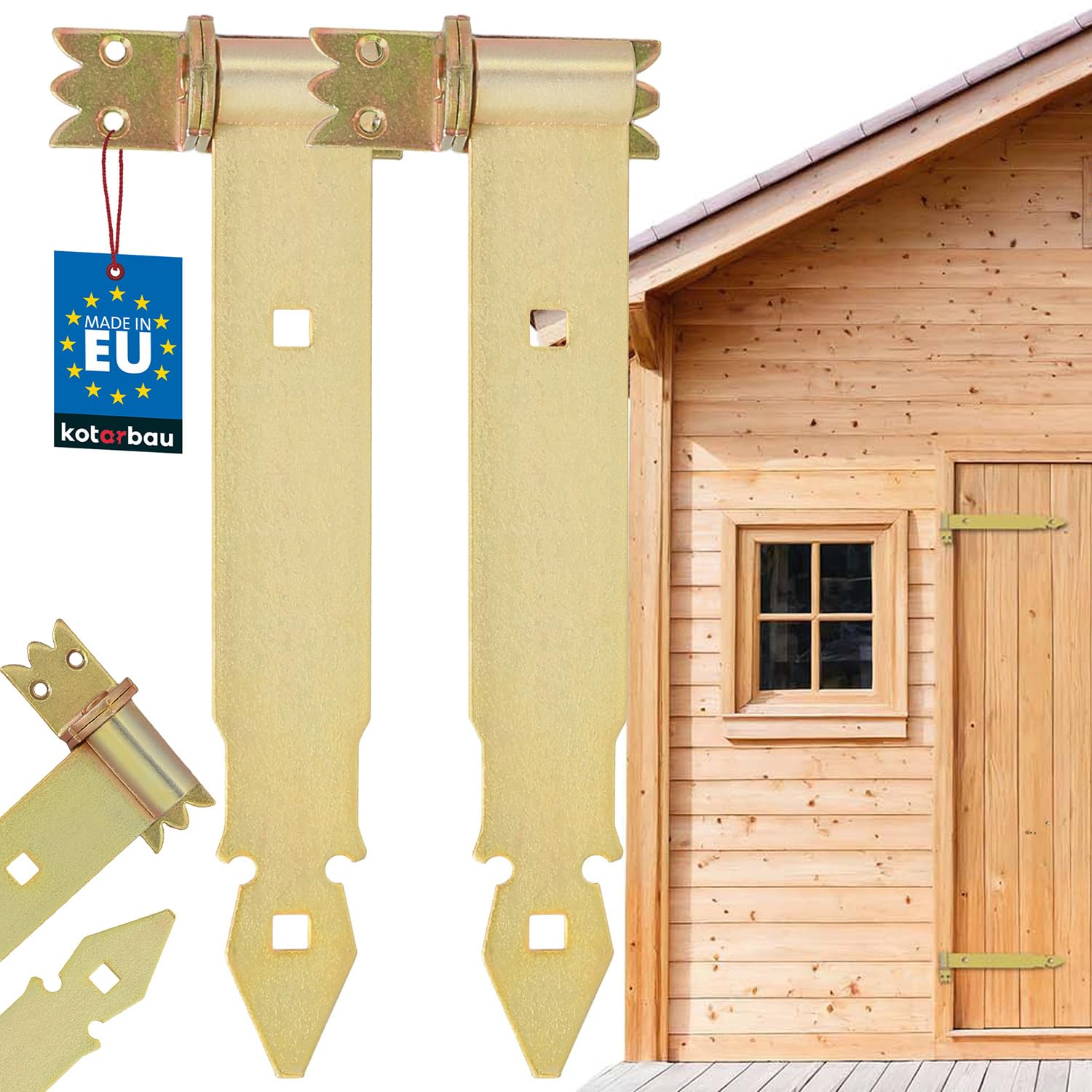 KOTARBAU® Lot de 2 charnières de portail avec gonds - 300 mm - Ferrure de porte - En acier inoxydable - Galvanisé - Jaune