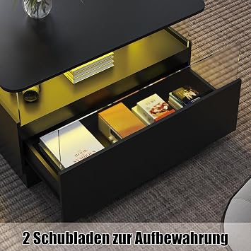 HedoAjim Square Coffee Tables with Storages, Modern Black Center Table