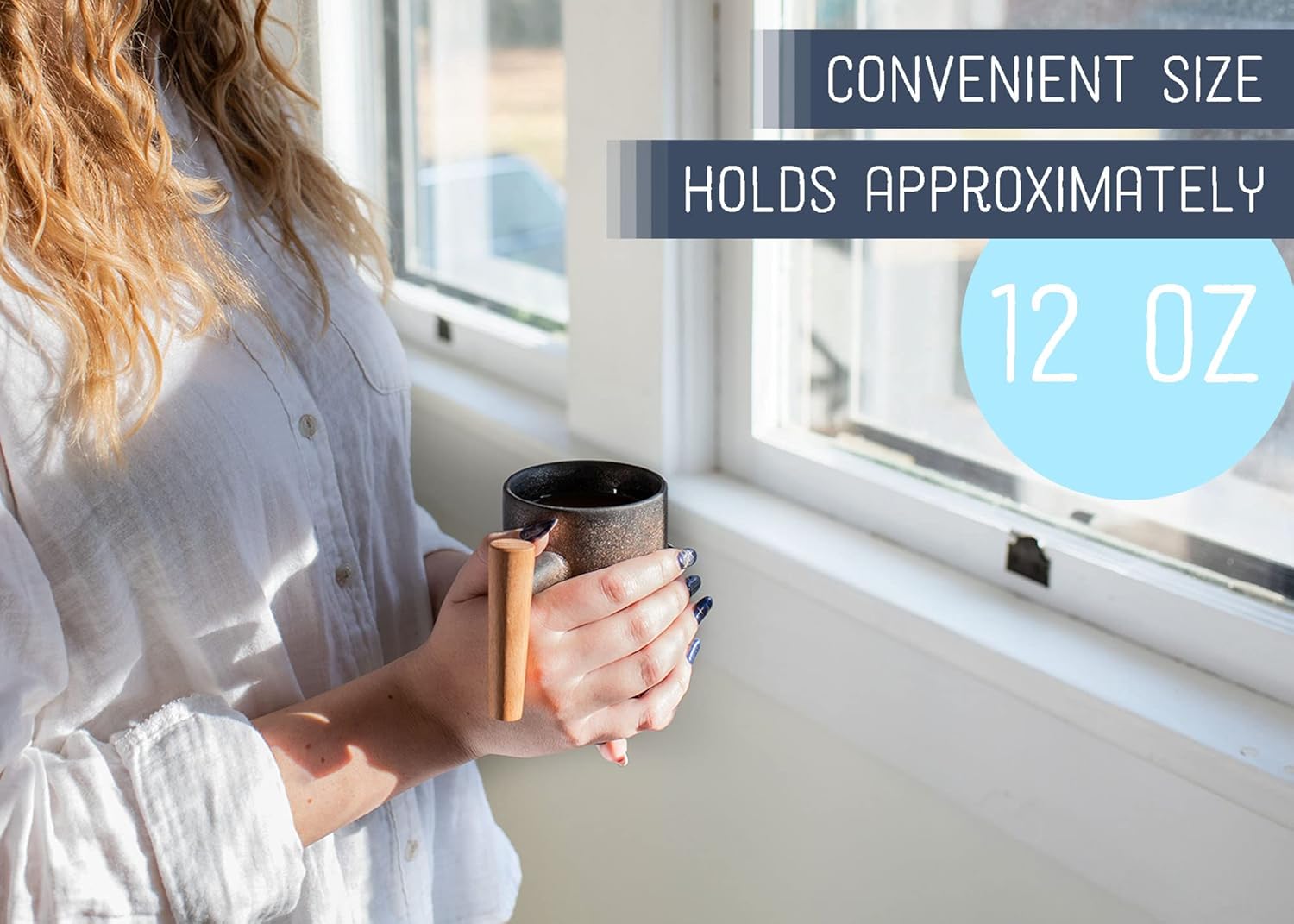 Nat & Jules Slate Mixed Finish 11 ounce Stoneware Wood Handled Mugs Set of 2 - Image 4