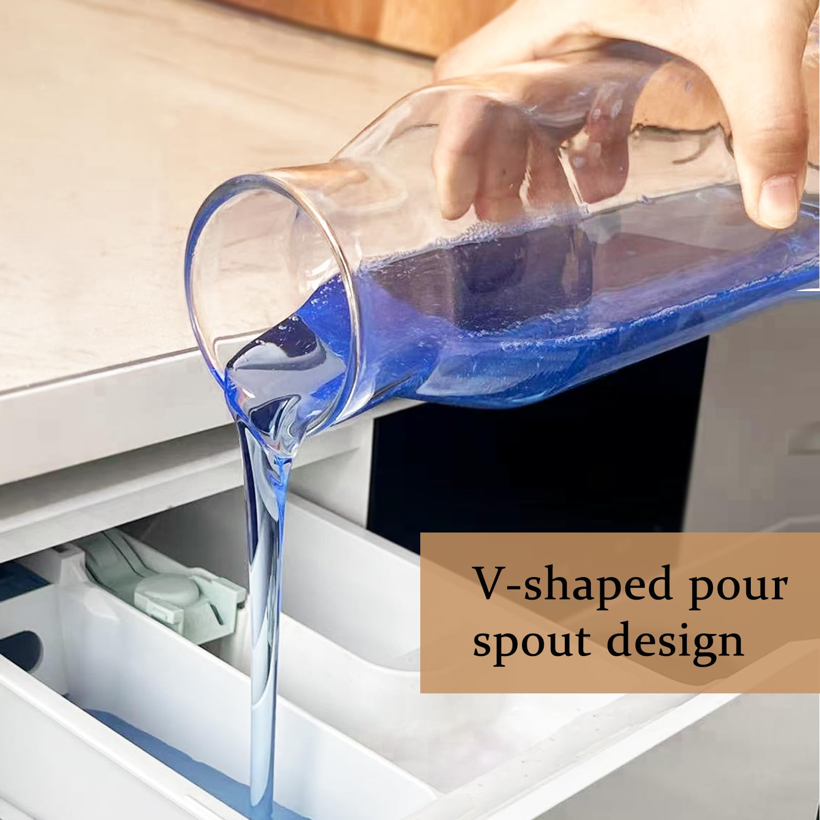 Juego de recipientes de almacenamiento de vidrio para lavandería, paquete de 4 dispensadores de detergente líquido con tapa de corcho y tarro de organización de lavandería con tapa de acacia, botellas 7