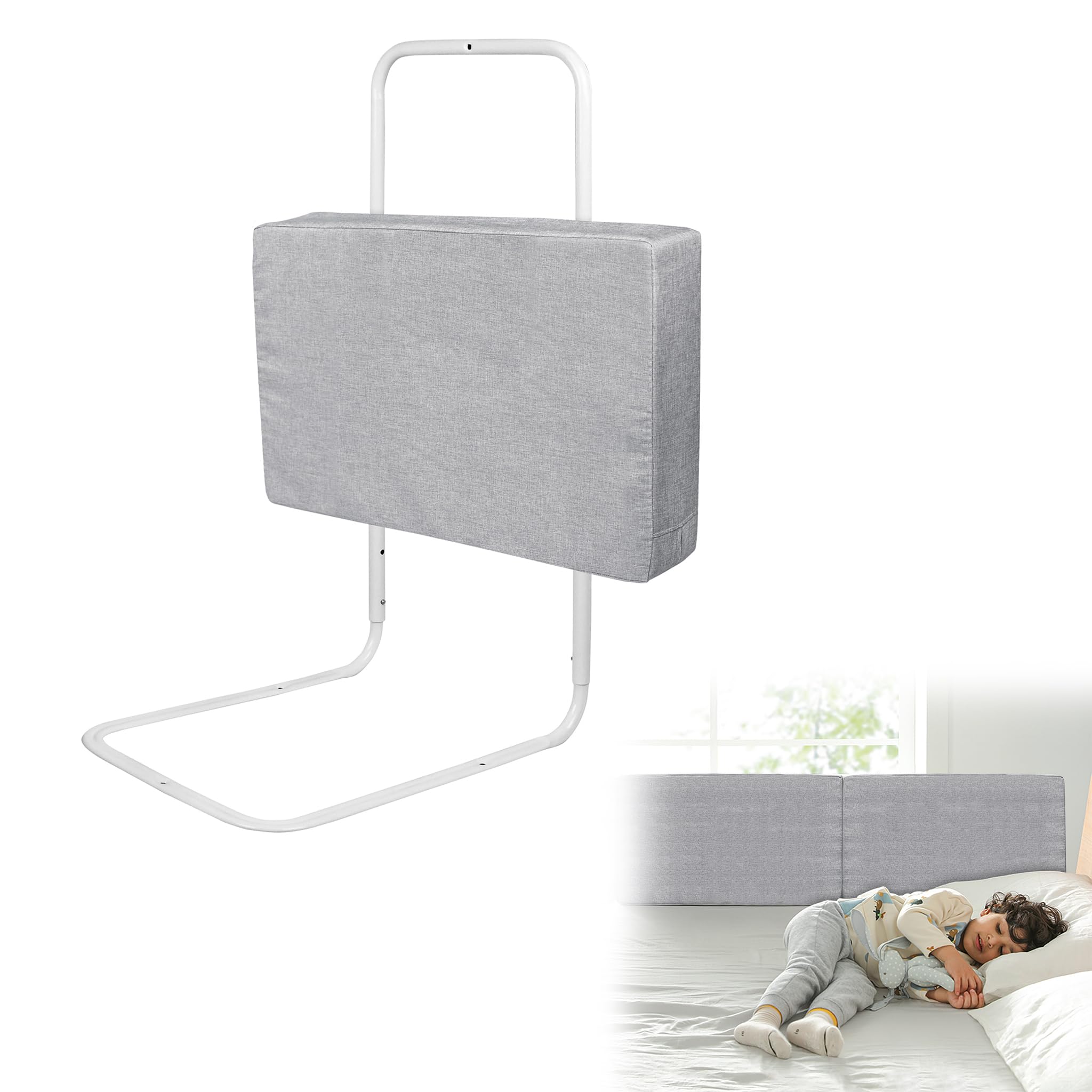 YRHome 50cm Kinderbettgitter Bettgitter Bettschutzgitter für Kinder Rausfallschutz Bett Kinderbettgitter 5-Loch Höhenverstellbar für Kinderbett & Familienbett Grau