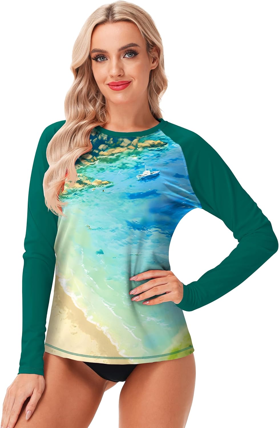 AOBUTE Women Rash Guard UPF 50+ Long Sleeve Swim Top Surf Shirts - Image 2