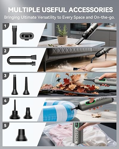 Miniatura 9 de Aspiradora de mano inalámbrica con 21000 Pa potente succión y 3 modos, mini aspiradora portátil 4 en 1 recargable, ultraligera para auto, oficina en