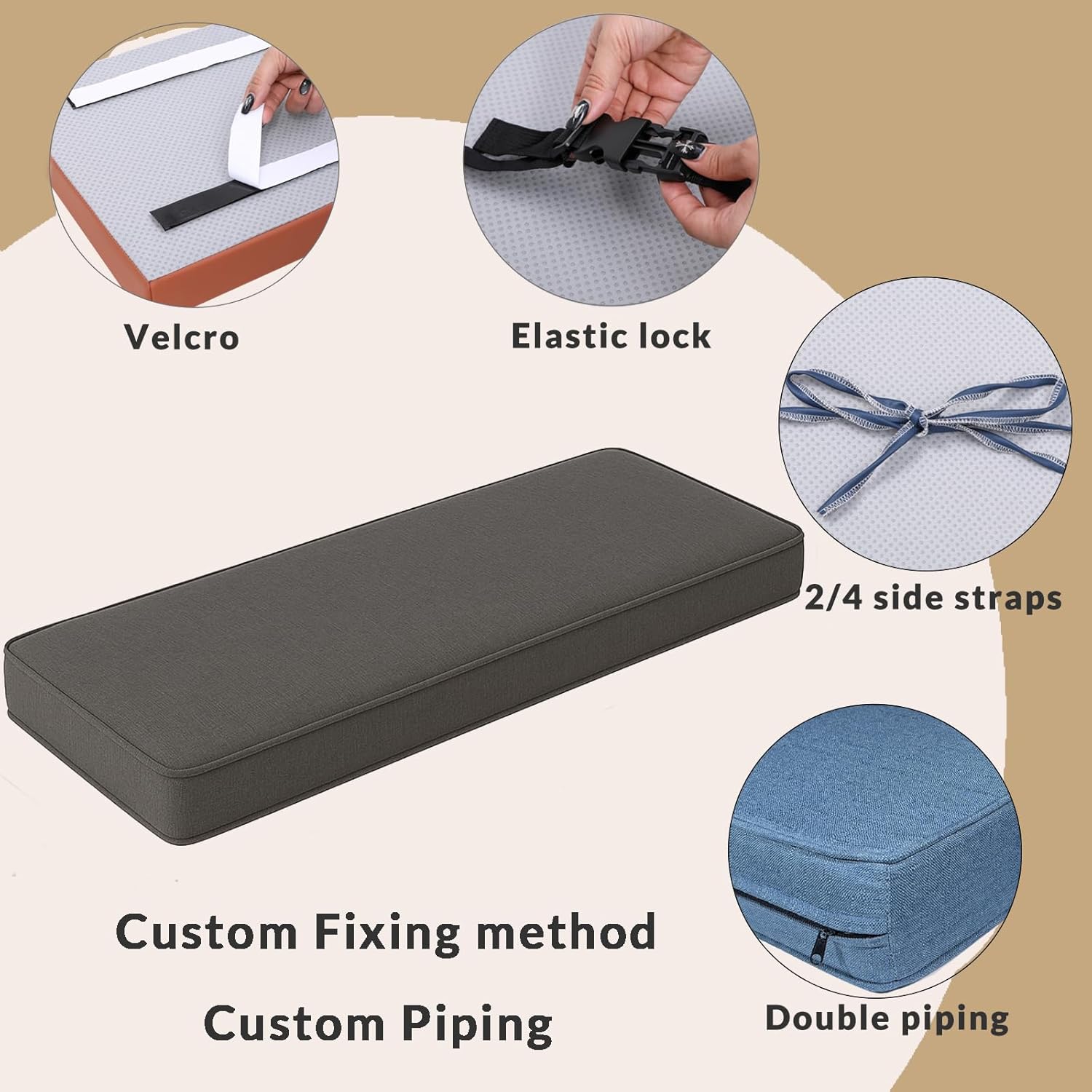 Custom 68.5 x 17 x 2.5 Inch Outdoor Bench Cushion – Slim Replacement Pad with High-Density Foam, Water-Resistant, Non-Slip, Removable Zippered Cover for Patio, Porch Swing & Window Seat