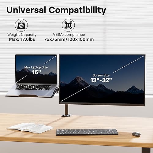 Miniatura 3 de Soporte para monitor y portátil para pantallas LED LCD de 13 a 32 pulgadas, soporte de monitor ajustable con bandeja para laptop de hasta 16