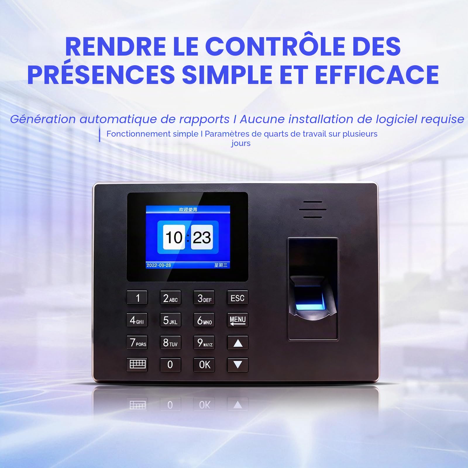 Pointeuse Empreinte Digitale, Badgeuse Autonome avec Code PIN pour PME, sans Abonnement/Logiciel/Connexion WiFi - Export Excel par Clé USB - Gestion des Présences