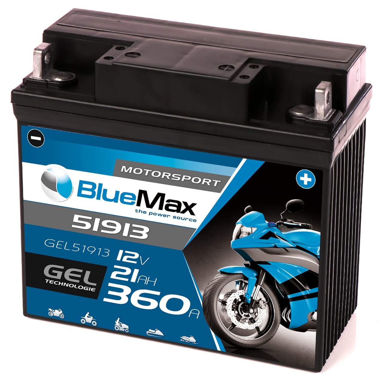 BlueMax +30 Motorsport Motorradbatterie GEL 12V 21Ah BMW G19 51913 