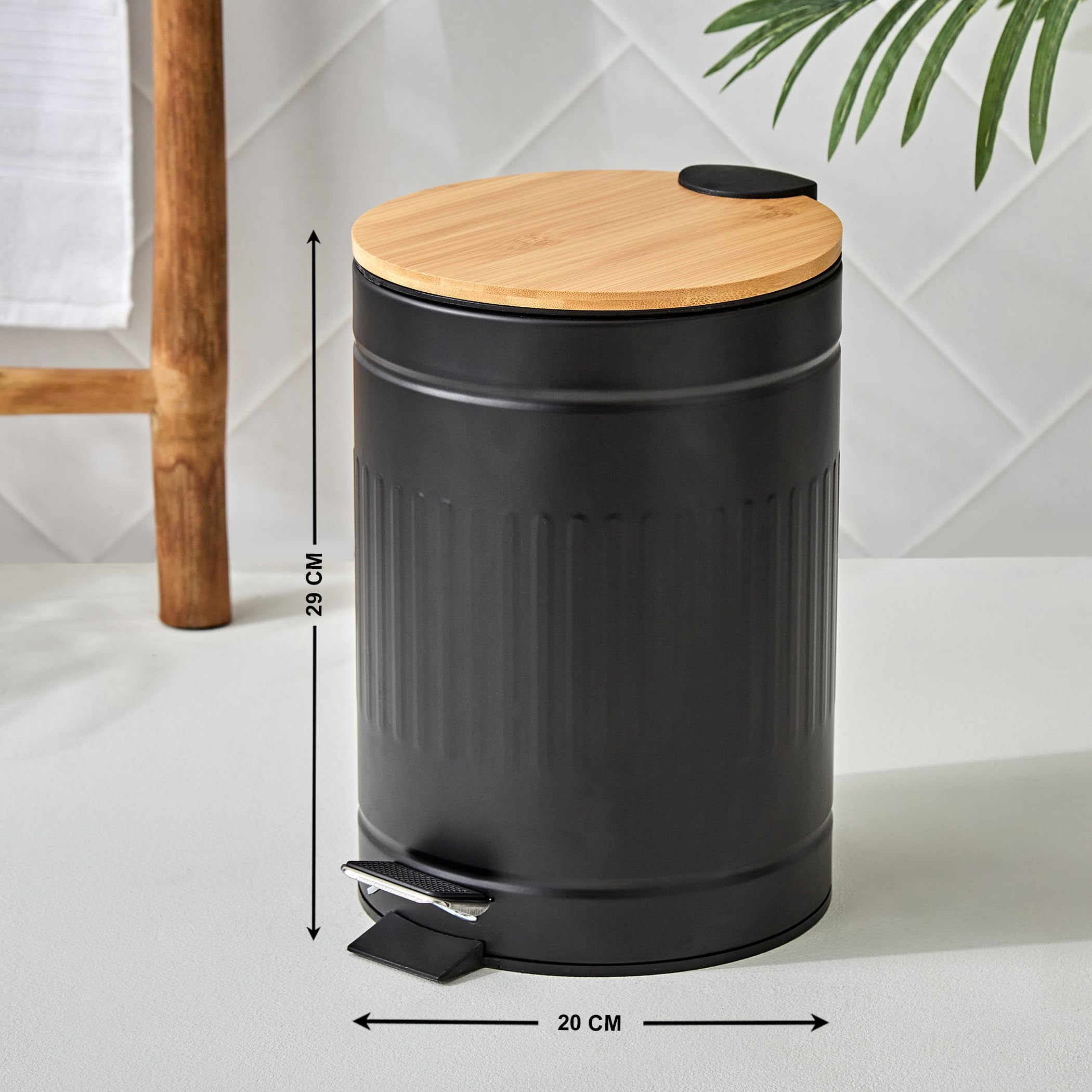 Home Centre Sedona Flute Metal Pedal Waste Bin with Bamboo Lid - 7L 1