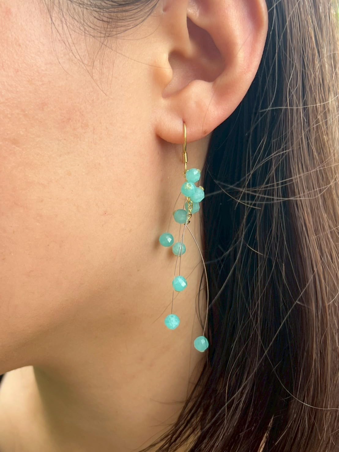 Handmade Starry Shower Sparkle Earrings - Sliding Amazonite Design - 18K Gold Plated Drop & Dangle Jewelry - Unique Gift for Her