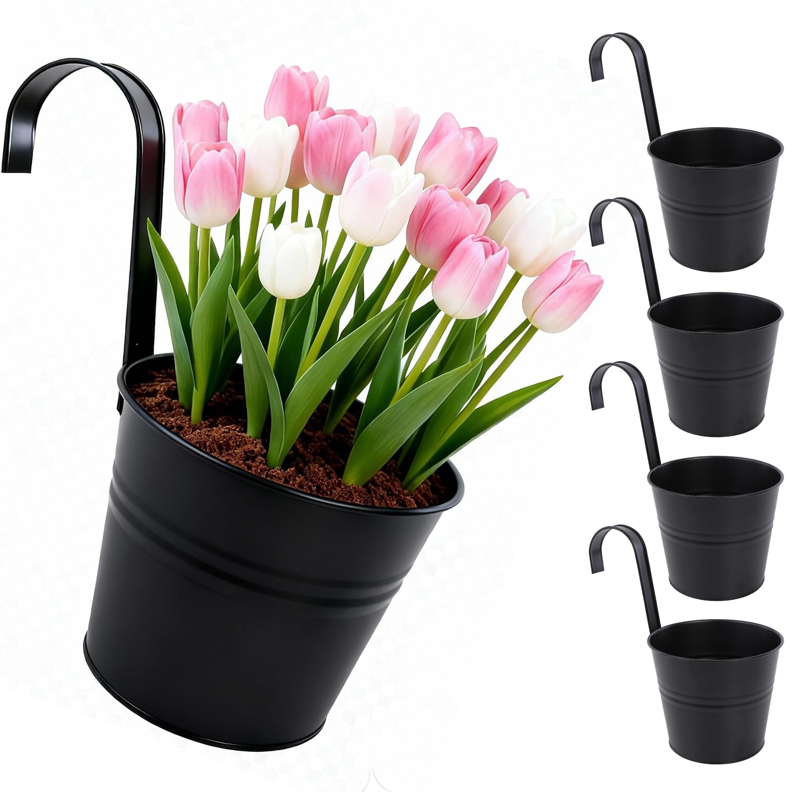 CITÉTOILE - Juego de 4 Macetas Colgantes Grandes con Agujero de Drenaje y Asas Extraíbles - Set Multicolor para Plantas Colgantes de Balcón, Terraza o Interior, Modelo 03 — view 8