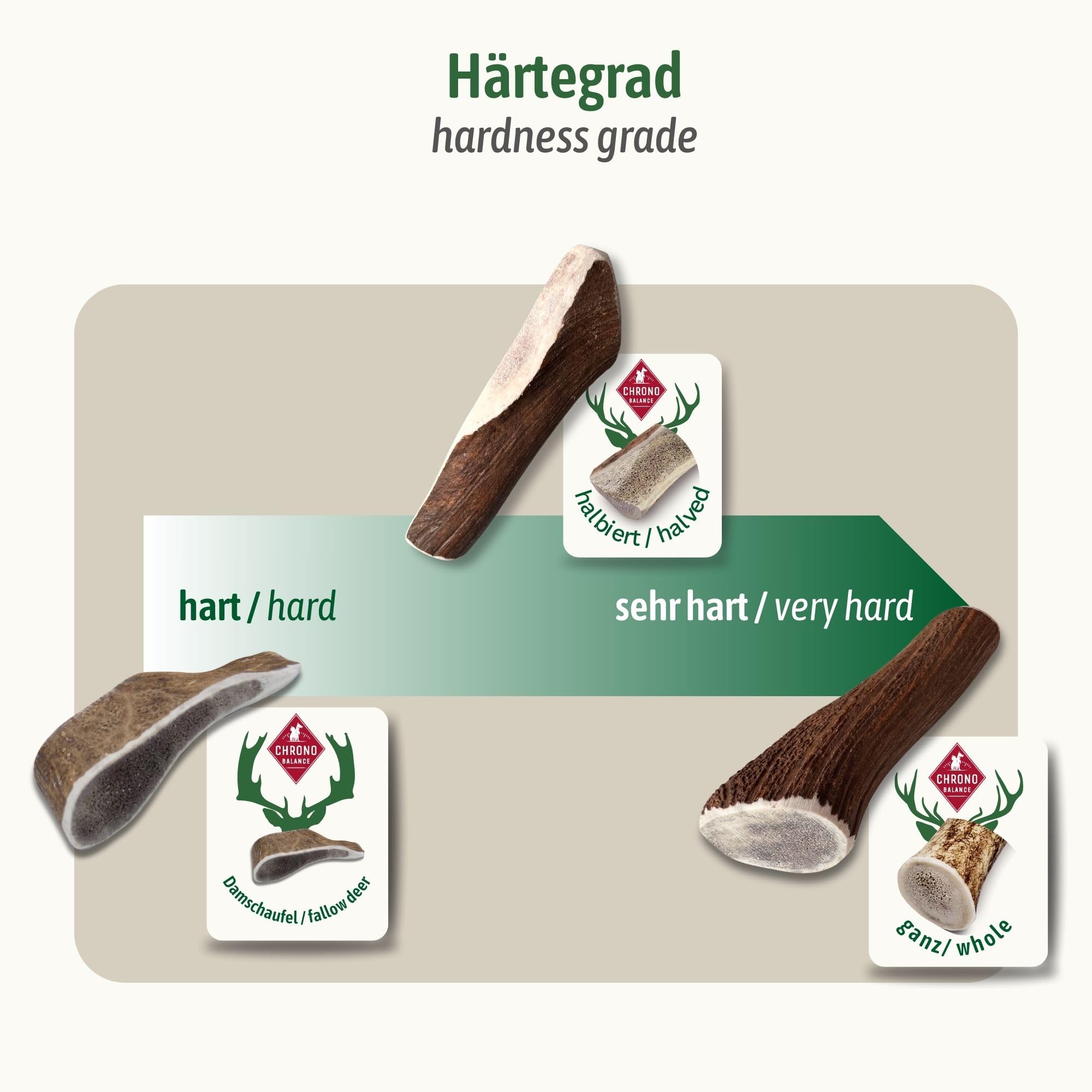ChronoBalance® XS Kaustange für Hunde ganze Stücke als Kauspielzeug: 100% Hirschgeweih für Hunde, Hundespielzeug, Leckerli Zahnpflege, Kausnack, Geweih Kauknochen, Natürlich ohne Zusätze (5er Set)