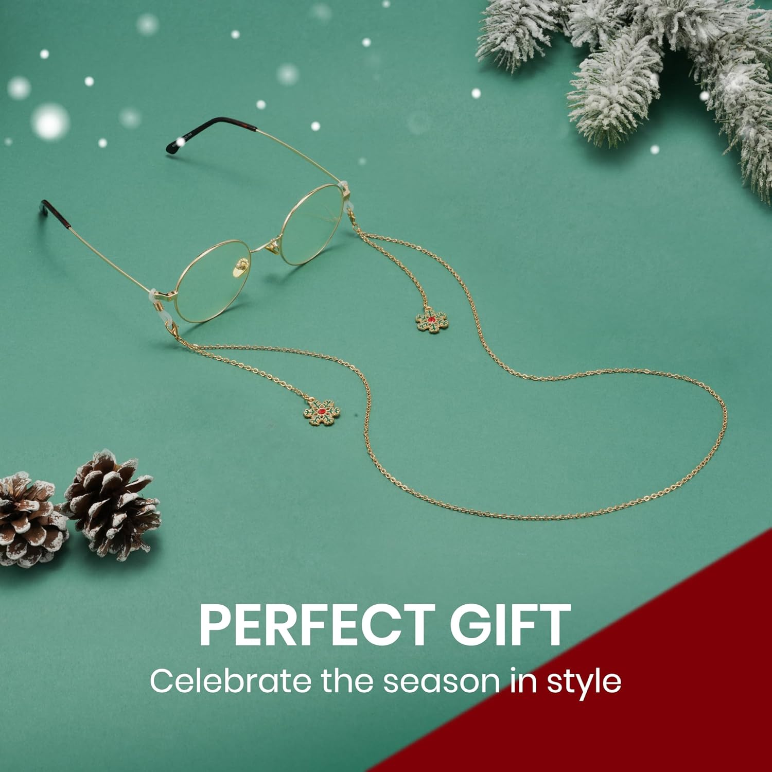 Cyxus Women Blue Light Blocking Glasses with Festive Bell glasses chain Round Metal Fake Eyeglasses - Image 2