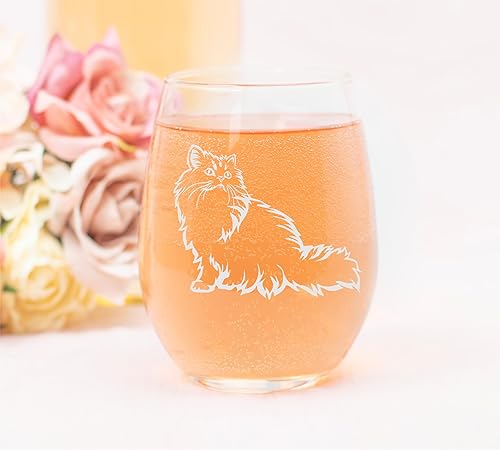 Miniatura 3 de C M Copa de vino sin tallo de gato con temática persa 17 oz Regalo para los amantes de los gatos (estilo P1)