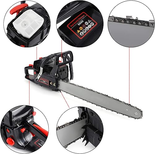 Miniatura 4 de Topteng Motosierra de gas de 20 pulgadas, motor de barra de 62 cc, motosierra de gasolina de 2 ciclos, corte de sierra de gas de madera, sierra de