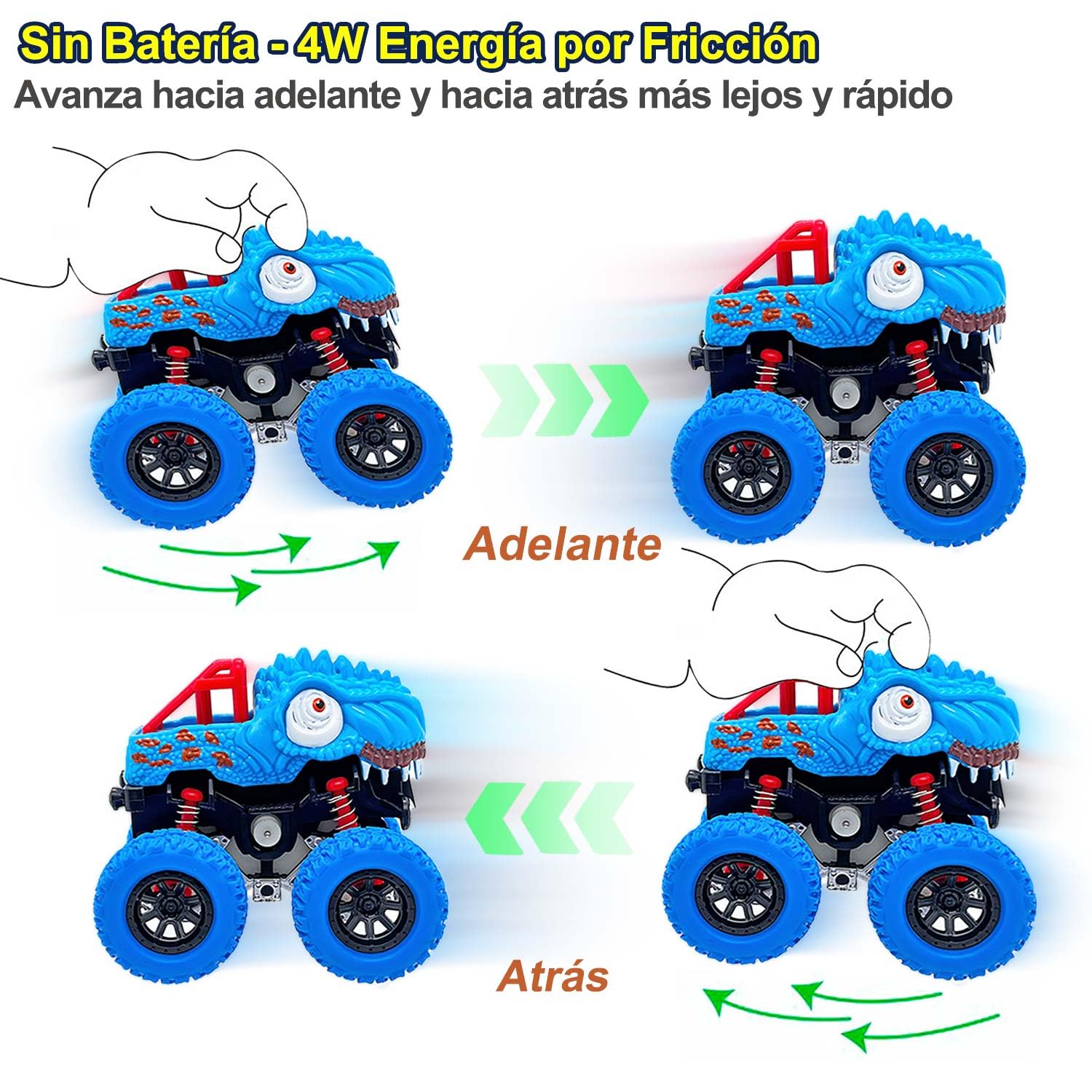 Coches para Niños 2 Años, Pack de 2 Dinosaurios Coches Juguetes Niños 2 3 Años con Impulsados Fricción, Monster Truck Coches Cars Camion Juguete Regalos Niños 2 3 4 5 Años