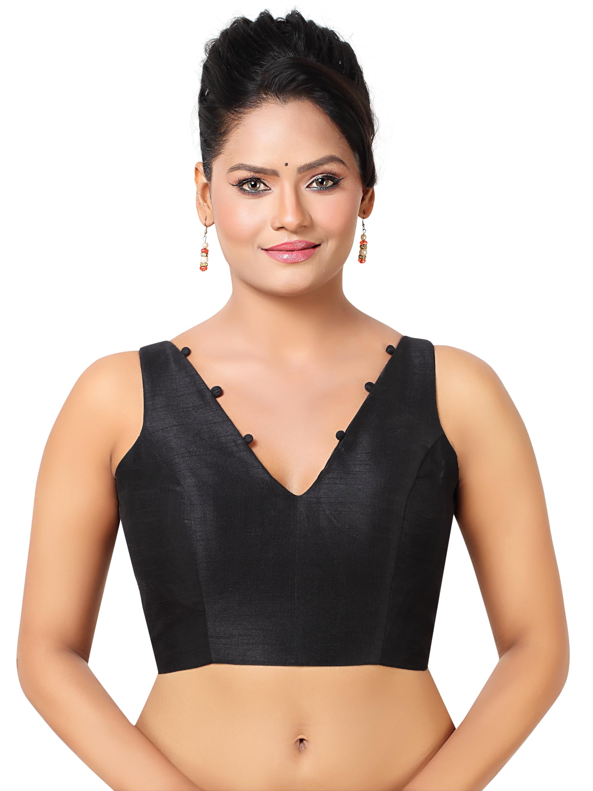 Madhu FashionWomen's Sleeveless Solid Pattern V Neck Readymade Saree Blouse