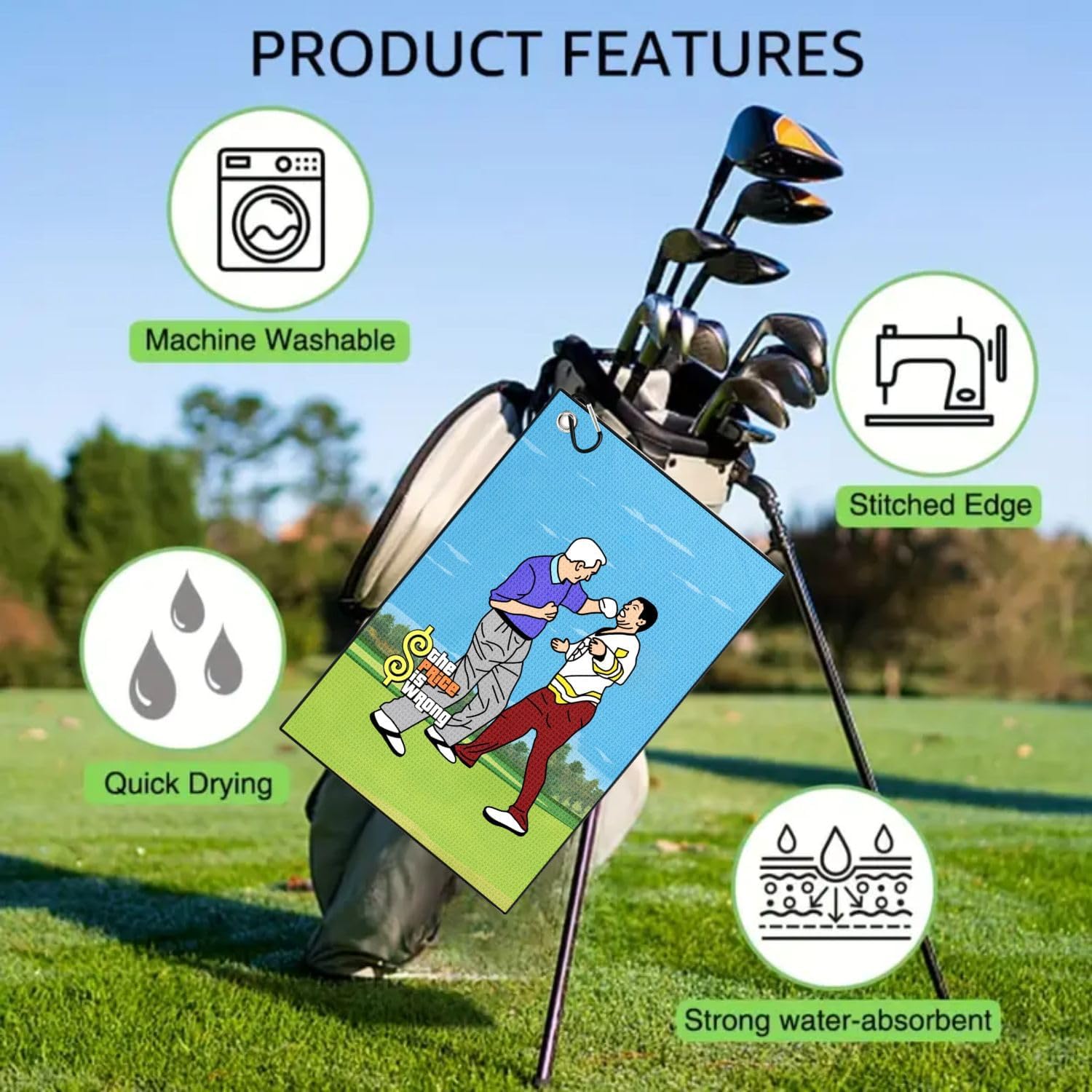 Funny Printed Golf Towels for Golf Bags with Clip, Golf Gift for Men Husband Boyfriend Dad, Birthday Gifts for Fan - The Price is Wrong - Image 5