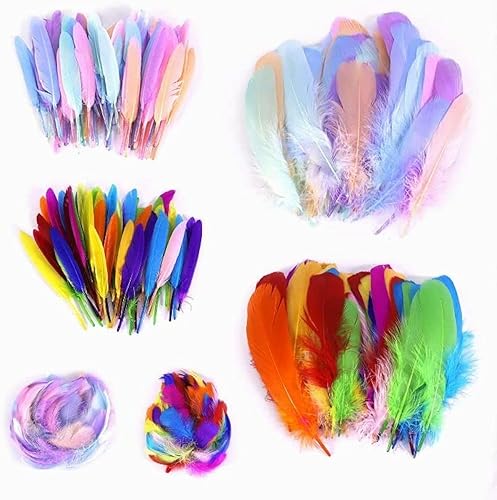 Xrkus 400 plumas de 3-7 pulgadas (2.8-7.1 in), tres tamaños, plumas naturales puras para manualidades, bodas, arreglos florales, centros de mesa de