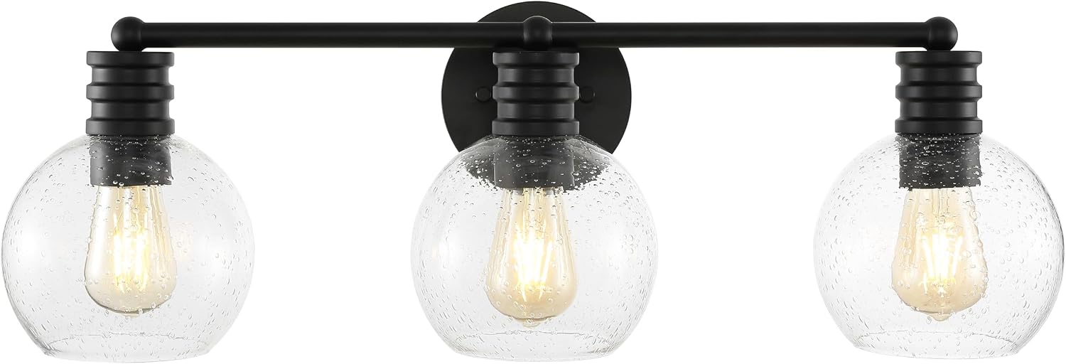 SAFAVIEH Lighting Collection Sunetta Black/Clear Glass Globe Shade 3-Light Wall Sconce Light Fixture, Ideal for Bathroom, Entryway, Vanity Over Mirror, Foyer, Living Room (LED Bulbs Included)