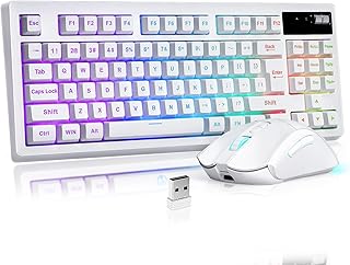 ZJFKSDYX C87 Wireless Gaming Keyboard and Mouse Combo, LED Backlit Rechargeable 3800mAh Battery, Mechanical Feel Anti-ghosting Keyboard + 7D 3200DPI Mice for PC Gamer(White)