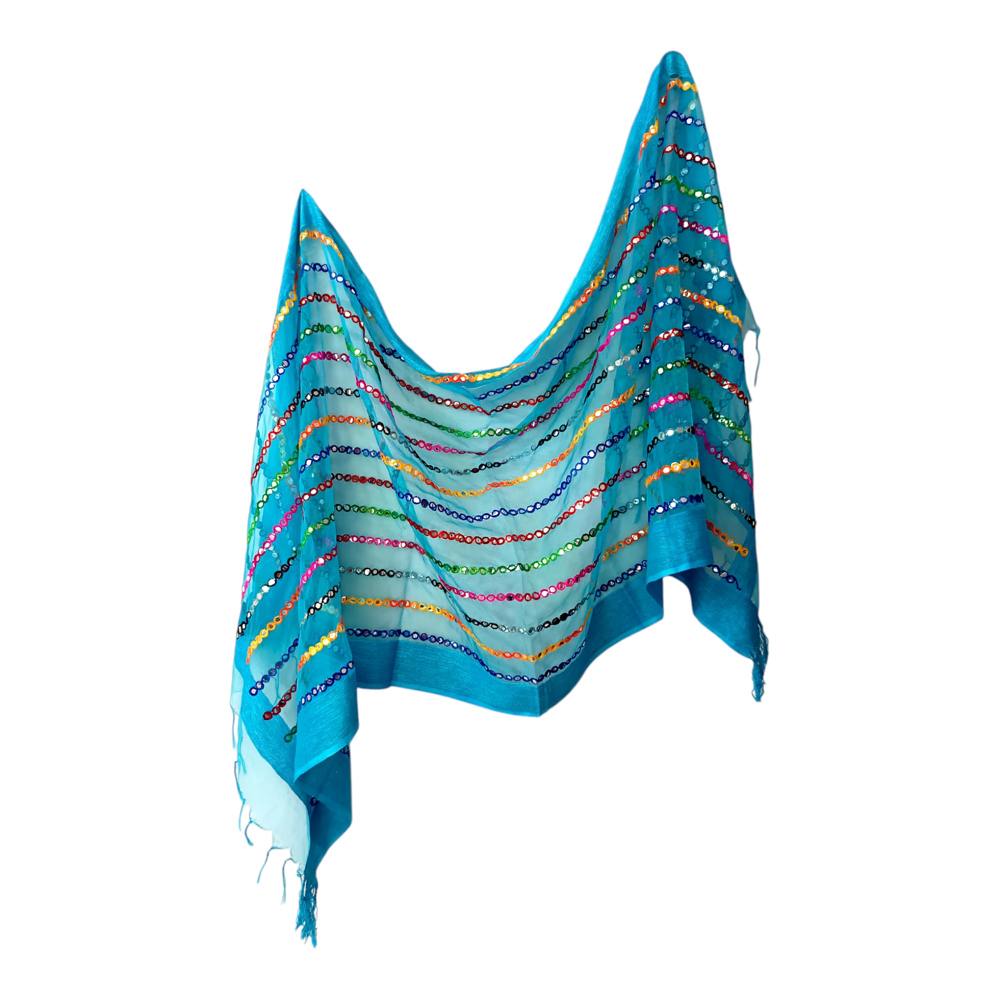 aripan Multicolour Orgenza Mirror Embroidered Dupatta Regular Wear For Womens and Girls Sequins Thread Work Chunni Fancy Trendy Full Size L 2.30m W 80CM-picture-12