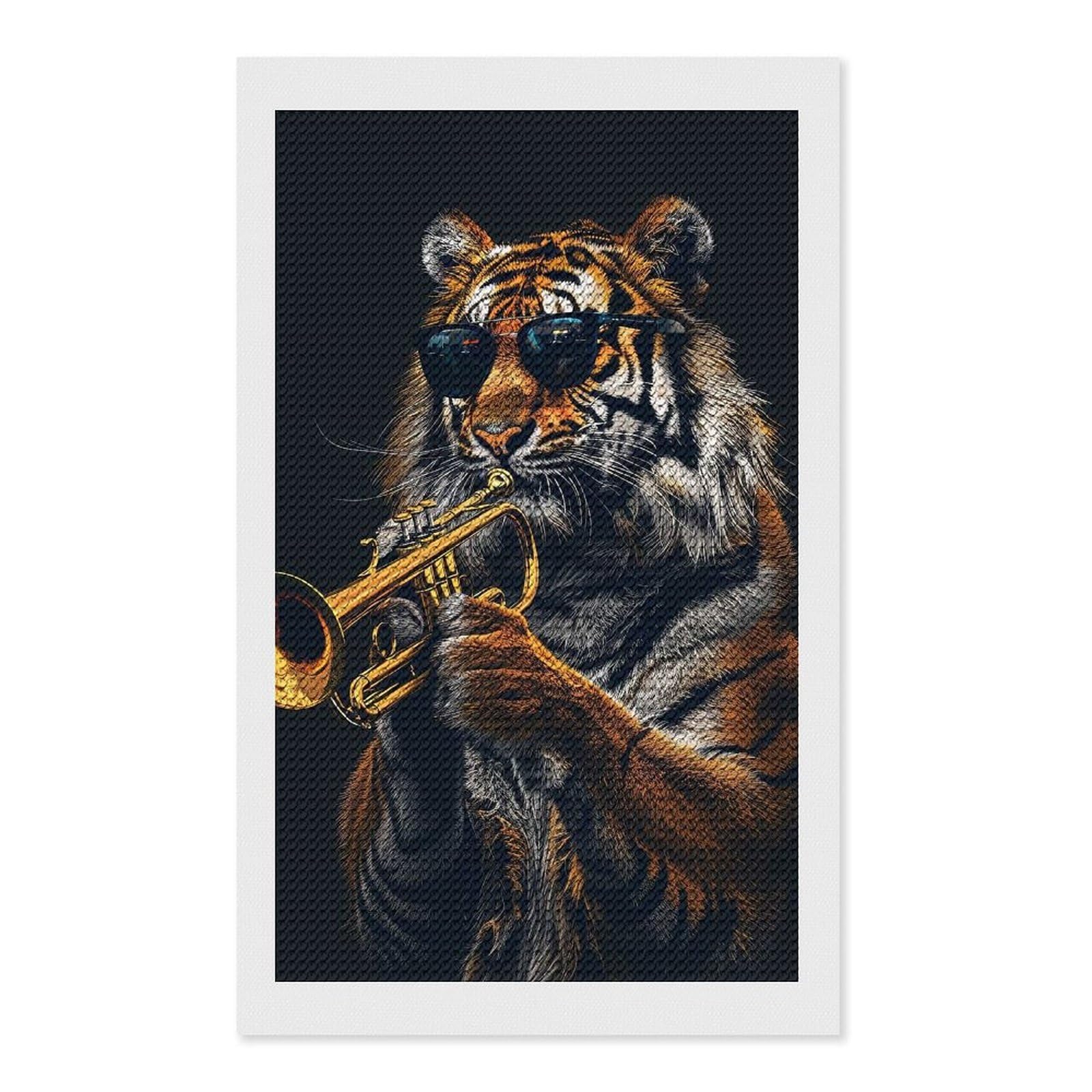 Junmoney Tiger Trumpet DIY Diamond Art Canvas Kit 12"x20", Adhesive Canvas, Easy to Enjoy, Farmhouse Decor, Festive Craft Gift