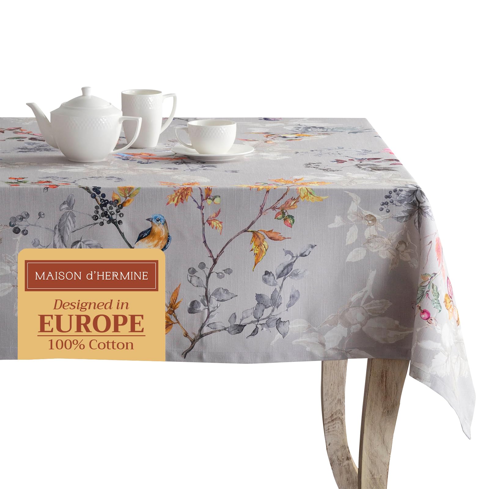 Maison D' Hermine 071 - Equinoxe - Grey Table Cloth Rectangle Table 100% Cotton 230 Cm X 140 Cm Tablecloth Reusable Everyday Use For Christmas Decorations Dining Farmhouse Home Party Festive (Equinoxe - Grey)