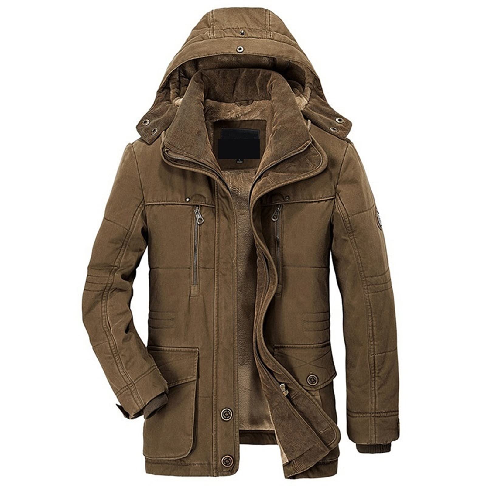 Mens Puffer Jacket Men Winter Warm Thick Windproof Jackets Coat Men Autumn Hooded Casual Tactics Military Parkas Men (Color : Brown, Size : XX-Large)