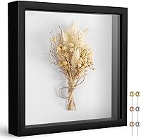 Califortree 8x8 Black Shadow Box Frame with Linen Back & Push Pins - Memory Display for Flowers, Tickets, 3D Items