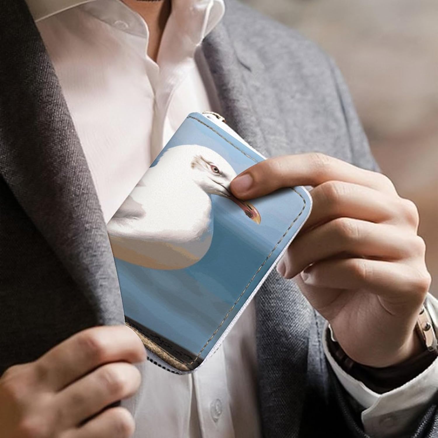 Cute Seagull Card Holder RFID Blocking,Credit Card Wallet for Women And Men,Card Case Organizer Bag with Zipper