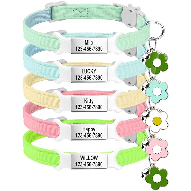 Foto 2 de 8 de Collar de Gato Grabado Personalizado, Etiqueta de identificación Deslizante para Mascotas