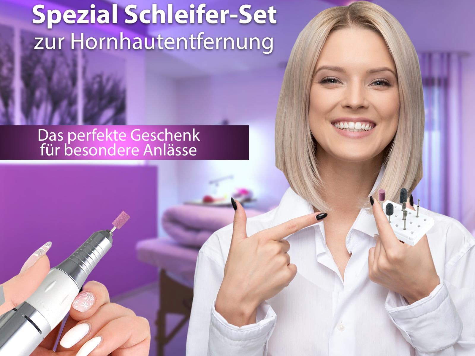Elektrische Maniküre & Pediküre zur Hand oder Fußpflege mit 30.000 U/min | Hornhautentferner Fusspflege Set Elektrischer Nagelfräser für gepflegte Füße & Fingernägel mit Organizer als Trasporttasche