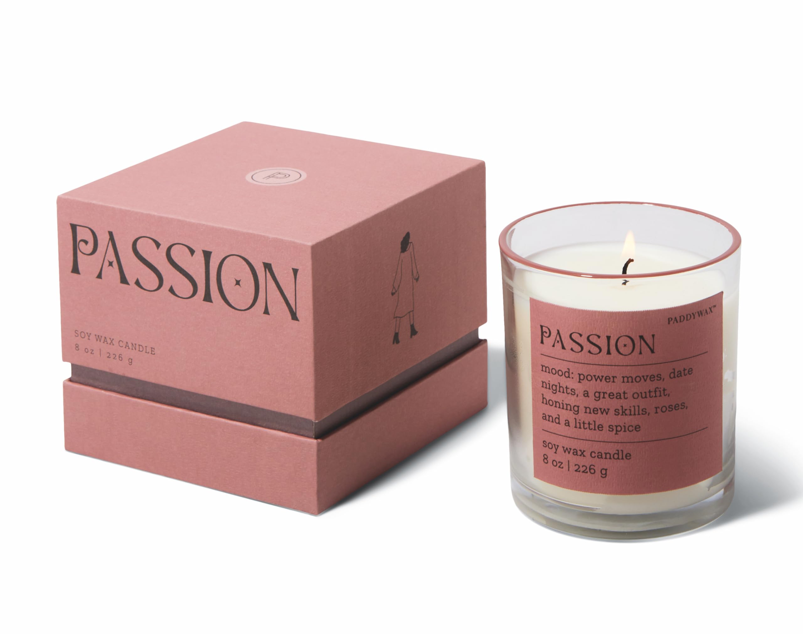Paddywax Scented Candles Mood Collection Fragrant Boxed Candle in Glass Vessel, 226g, Passion