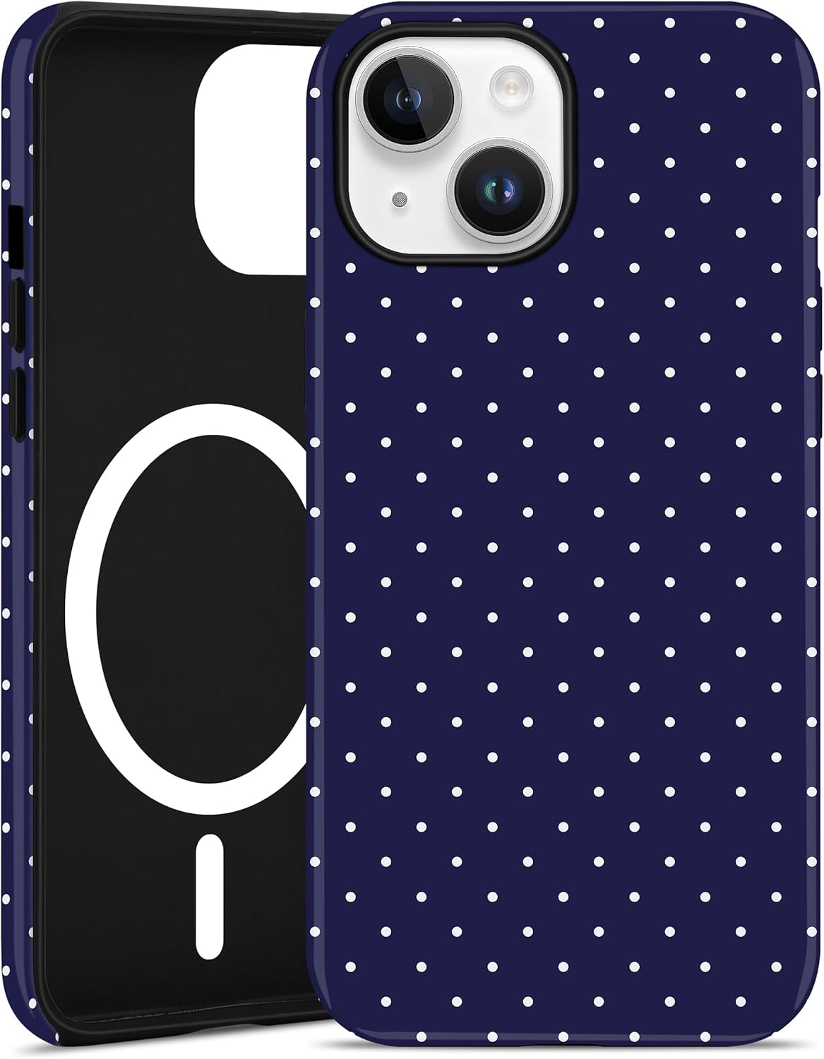Jusy Compatible with MagSafe Polka Dot Case for iPhone 15, Cute Aesthetic Polka Dots Magnetic Phone Case, Soft TPU and Hard PC Protective Phone Cover for Women Girls (Matte), Navy Blue