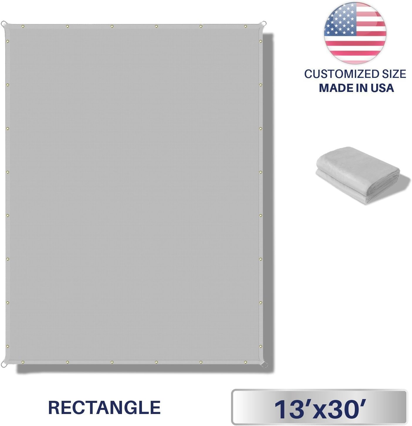 13' x 30' Waterproof Sun Shade Sail Straight Edge Outdoor Canopy Cover UV Block for Lawn Patio Backyard Garden Deck Pergola (Light Gray)