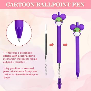 5PCS Cartoon Ballpoint Pens, Cute Mouse Head Character Ears Retractable Ballpoint Pen, 0.5mm Medium Point Multi-Color Jumbo Signature Princess Pen, Office School Supplies for Teachers Students Kids Ad