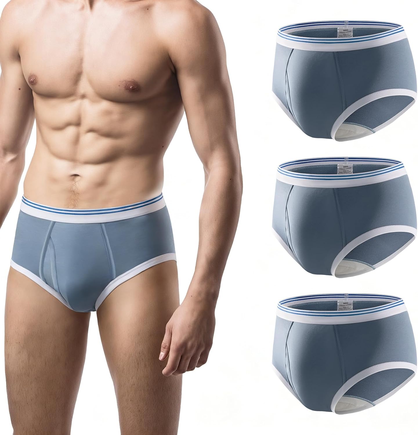Carer Incontinence Underwear for Men Washable Cotton Briefs 3-Pack Reusable Urinary Protective Absorbent Underwear for Bladder Leakage Control 150ml, Blue, XXXX-Large